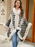 Checkered Faux Fur Trim Poncho — Livostyle