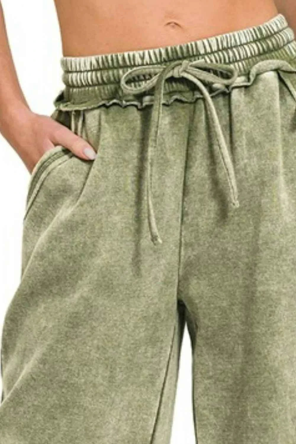 Zenana Full Size Acid Wash Fleece Palazzo Sweatpants with Pockets Plus Size