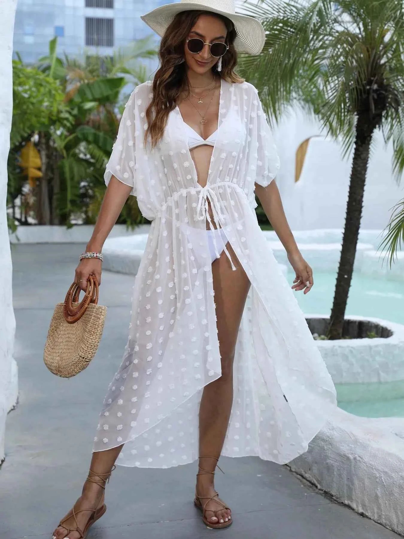Swiss Dot Sheer Beach Cover Up Maxi Dress