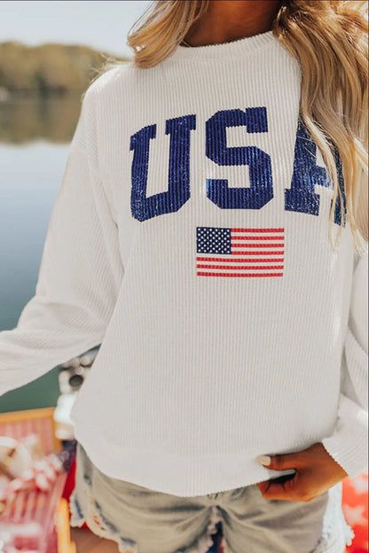 US Flag Corded Long Sleeve Sweatshirt back view — Livostyle