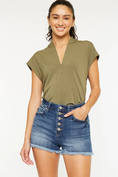 High Rise Frayed Hem Denim Shorts — Livostyle