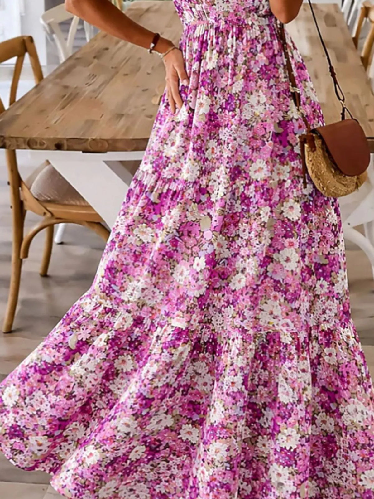 Floral Tiered Ruched Maxi Dress with Spaghetti Straps – photo 10