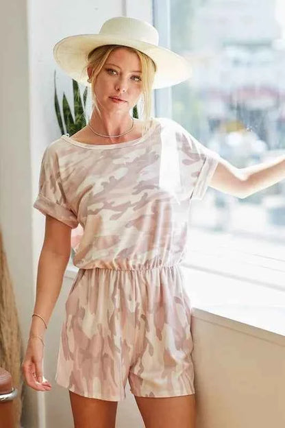 Camo Print French Terry Romper with Side Pockets — Livostyle