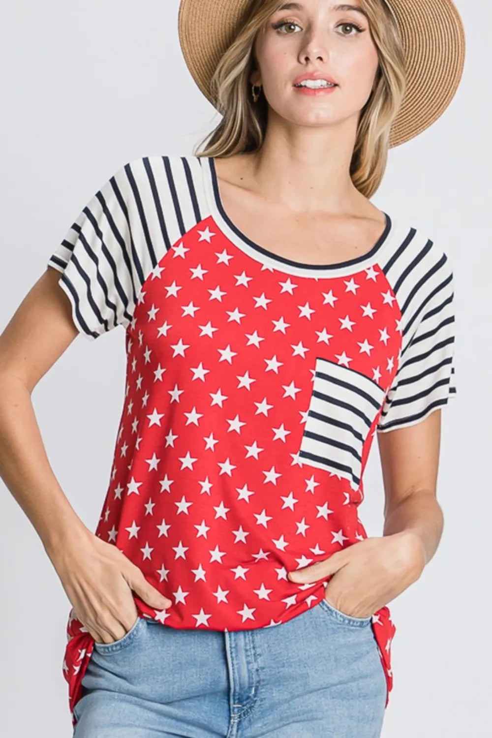 Full Size Star & Striped Round Neck Short Sleeve T-Shirt Plus Size — Livostyle