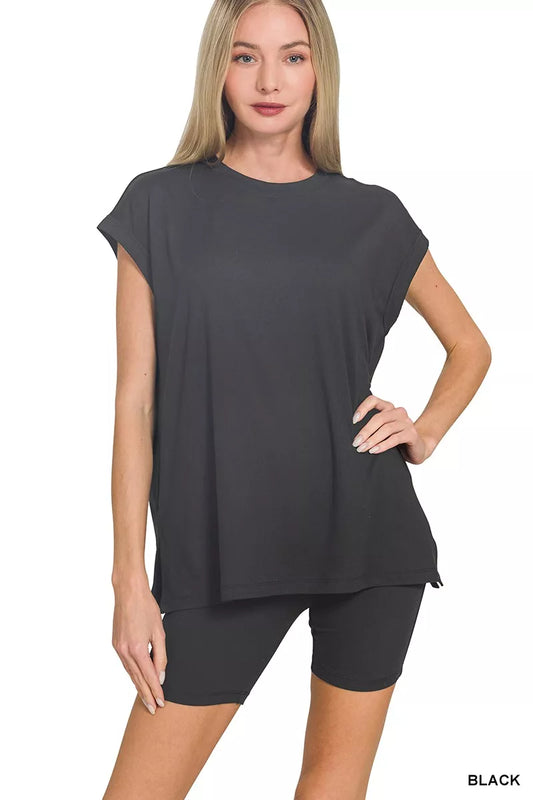 Brushed microfiber top and biker shorts matching set — Livostyle