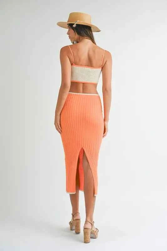 MABLE Ribbed Knit Color Block Cutout Midi Dress