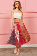 Metallic Color Block Pleats Midi Skirt — Livostyle