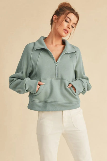 Versatile Half-Zip Raglan Sweatshirt with Kangaroo Pocket — Livostyle