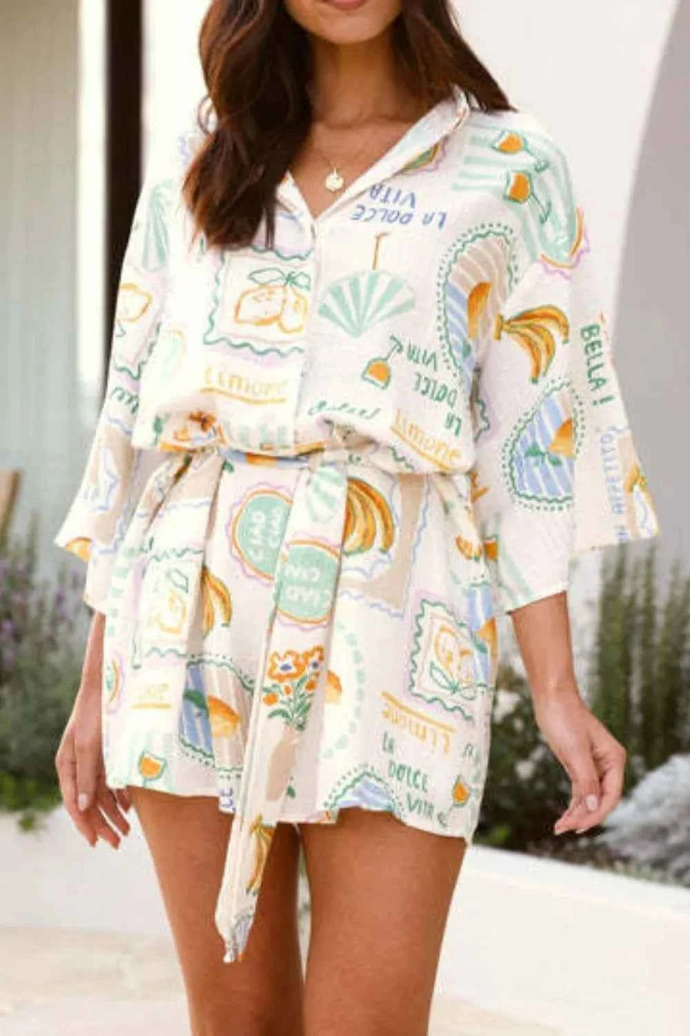 Printed 3/4 Sleeve Romper