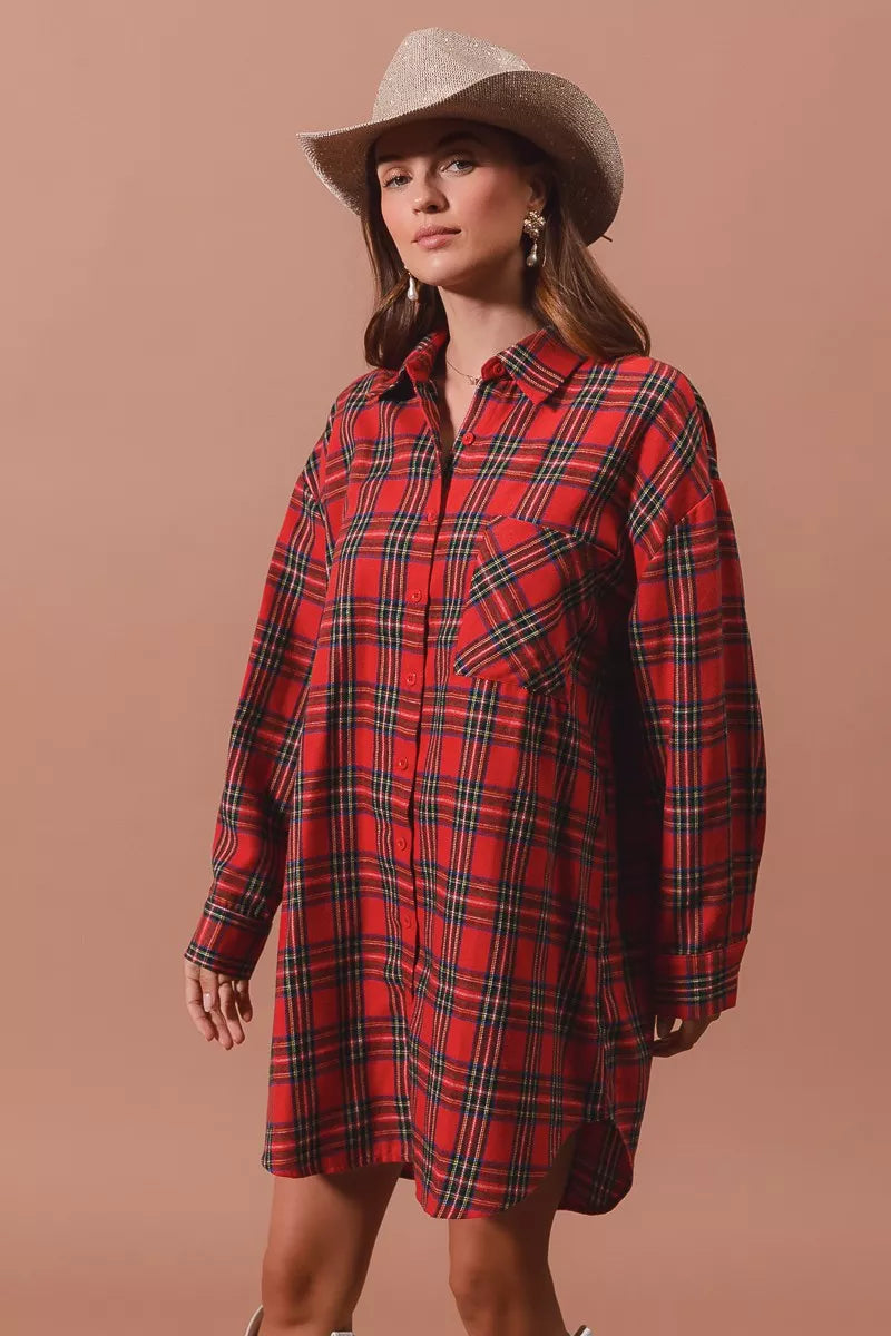 Christmas Checker Plaid Button Up Shirt Dress – photo 5