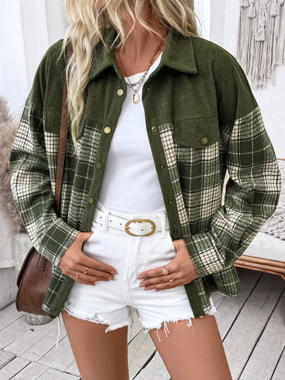 Plaid Button Up Long Sleeve Shacket closeup — Livostyle