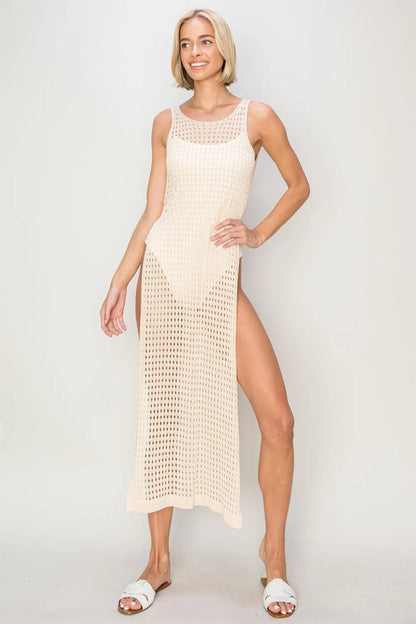 Crochet Backless Cover Up Dress back view — Livostyle