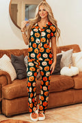 Pumpkin Printed Short Sleeve Top and Pants Lounge Set — Livostyle