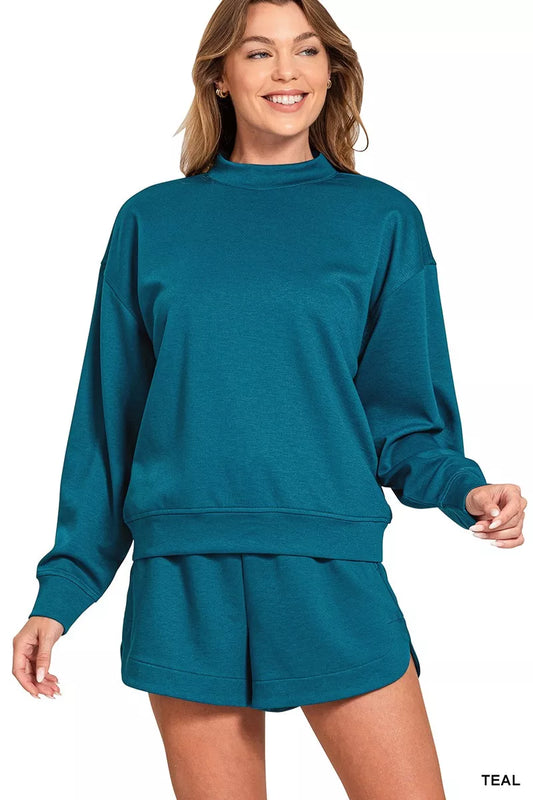 Scuba-knit long-sleeve sweatshirt and shorts matching set — Livostyle