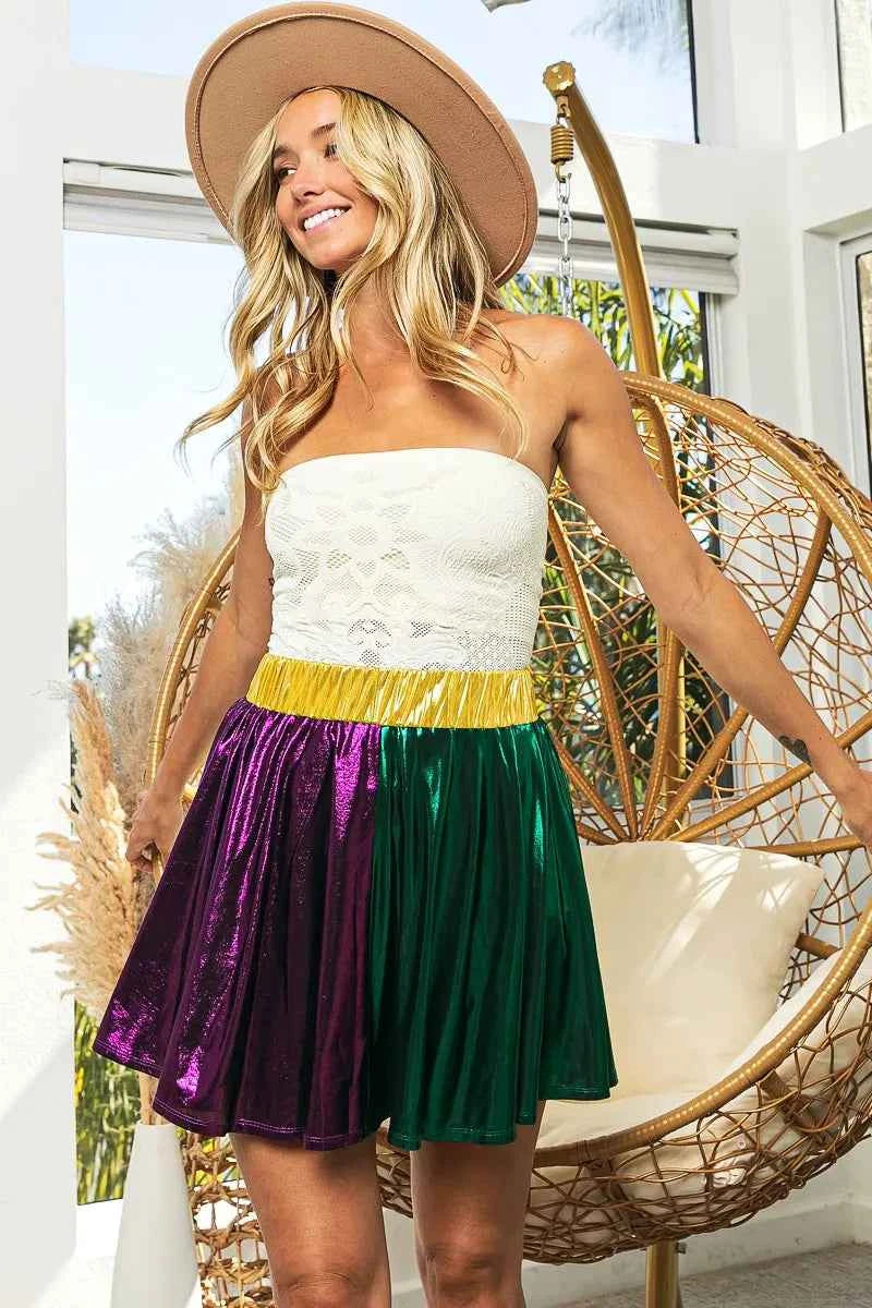 BiBi Mardi Gras Metallic Skater Mini Skirt