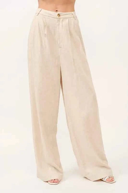 High-Rise Wide Leg Linen Blended Pants — Livostyle