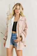 Trendy Oversized Color Block Corduroy Shacket — Livostyle