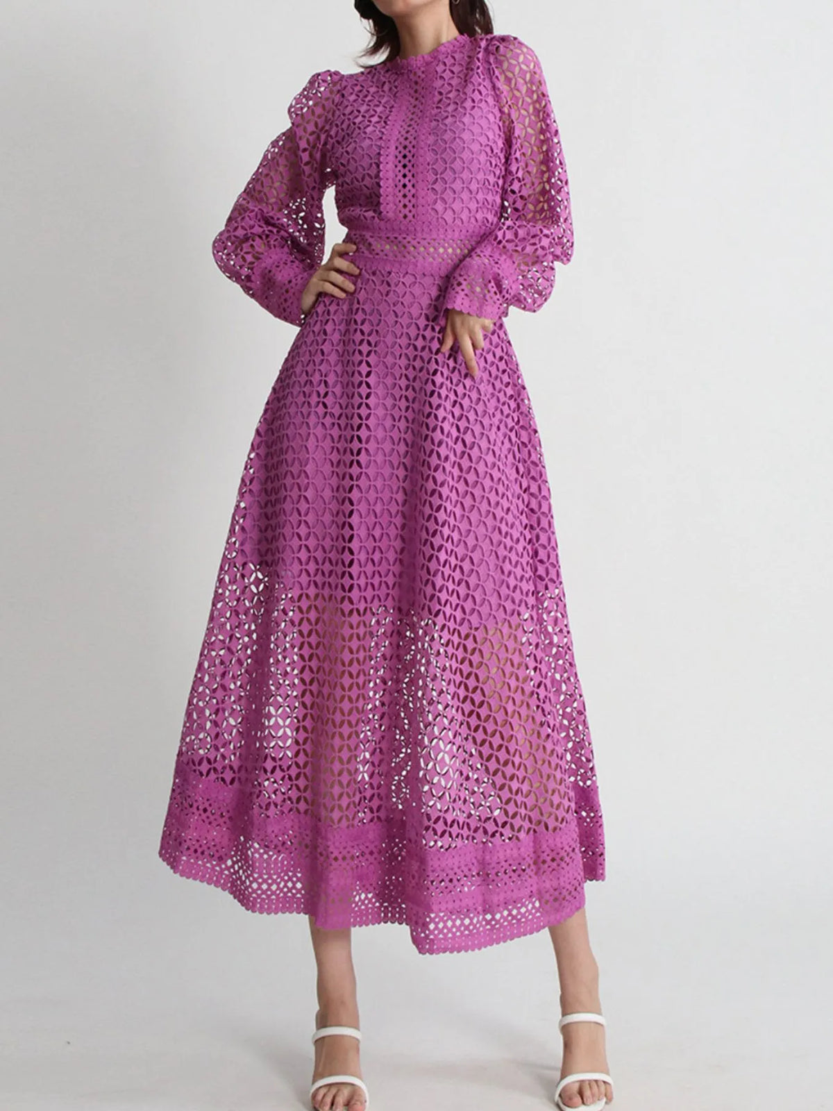 Lace Cutout Long Sleeve Midi Dress