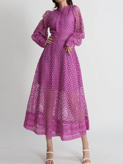 Lace Cutout Long Sleeve Midi Dress