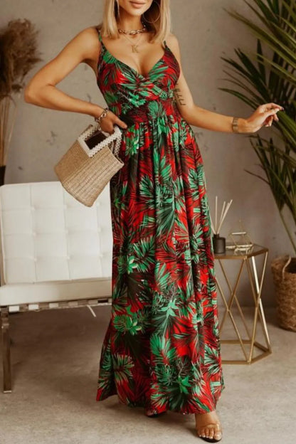 Printed Smocked Ruched Spaghetti Strap Maxi Dress – photo 17