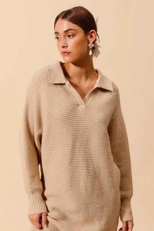 SO ME Ribbed Knit Collar Neck Dress