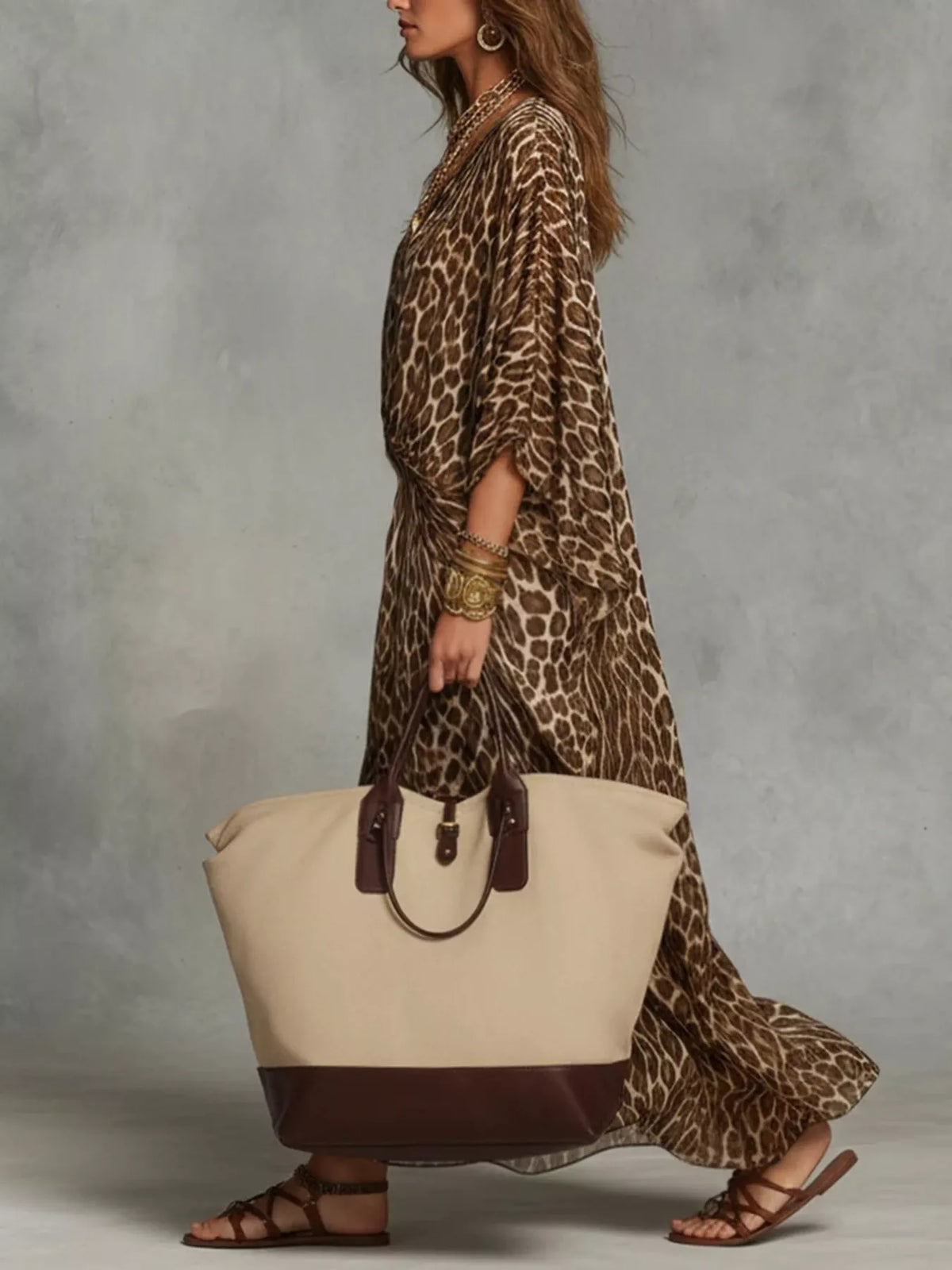 Leopard Print V-Neck Maxi Dress with Twist Detail – photo 3