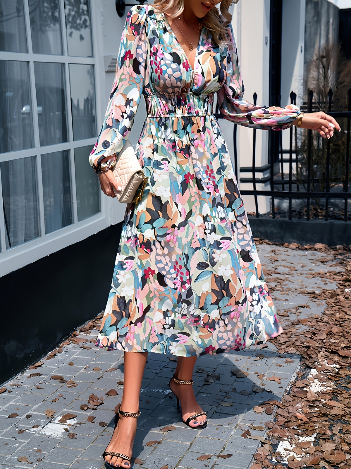 Floral Print Long Sleeve Midi Dress – photo 7