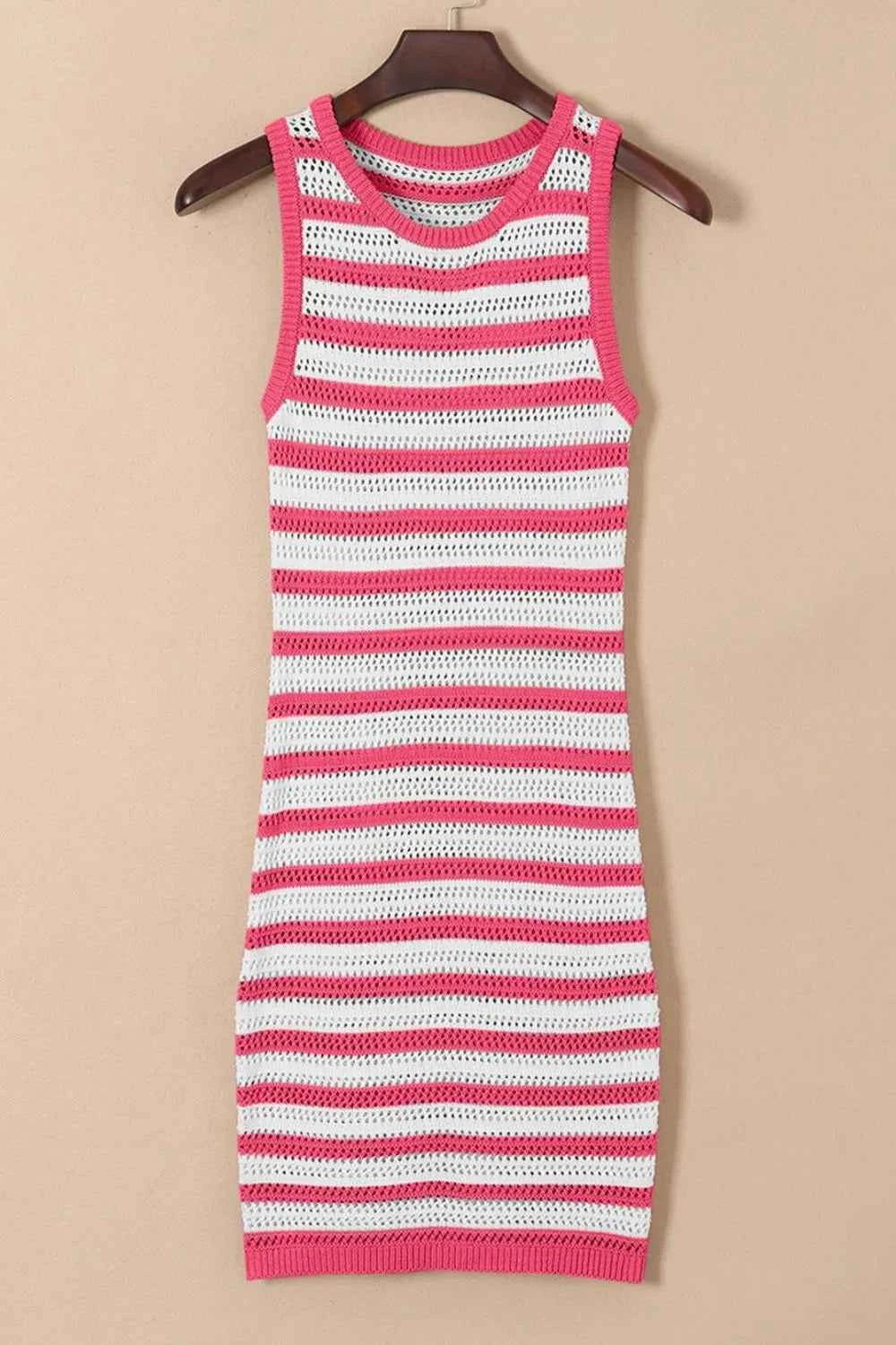 Stripe Hollowed Knit Sleeveless Sweater Dress