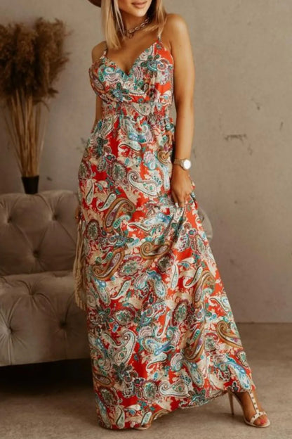 Printed Smocked Ruched Spaghetti Strap Maxi Dress – photo 15