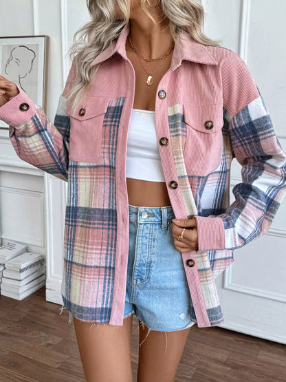 Plaid Button-Up Shacket with Chest Pockets styling — Livostyle