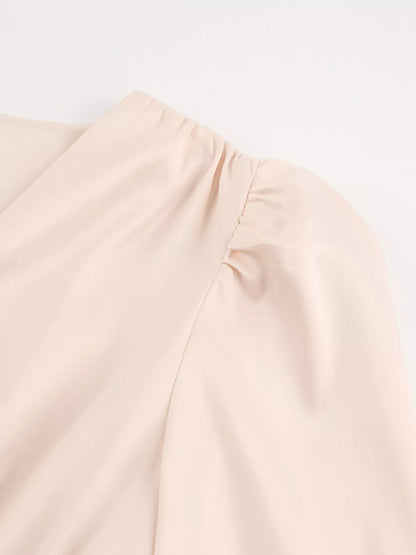 V-Neck Puff Sleeve Button-Down Midi Dress – photo 7