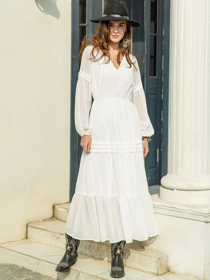 Tie Neck Long Sleeve Tiered Midi Dress – photo 10