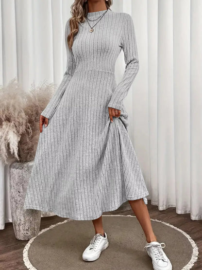 Basic Style Ribbed Knit Long Sleeve Midi Dress – photo 10