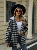 Plaid Button Up Long Sleeve Drawstring Hooded Jacket — Livostyle