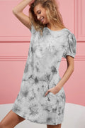 Trendy Puff Sleeve Tie Dye Dress with Pockets — Livostyle