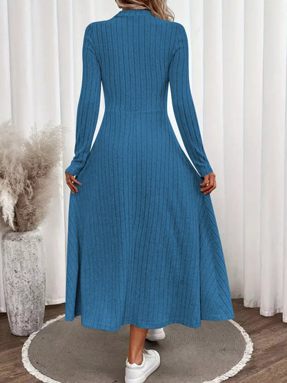 Basic Style Ribbed Knit Long Sleeve Midi Dress – photo 2
