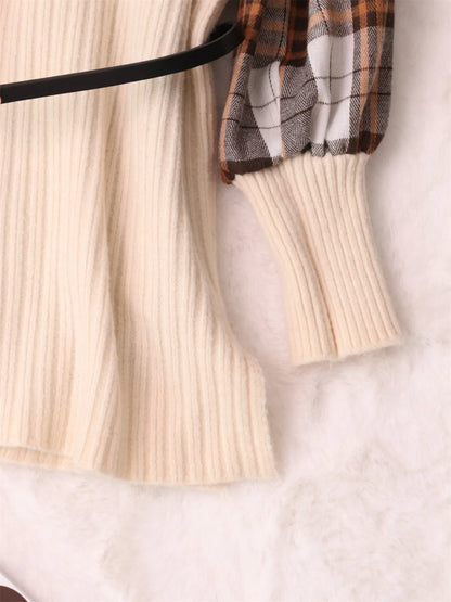 Plaid Long Sleeve Sweater Dress closeup — Livostyle