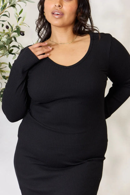 Ribbed Long Sleeve Midi Slit Dress – photo 4