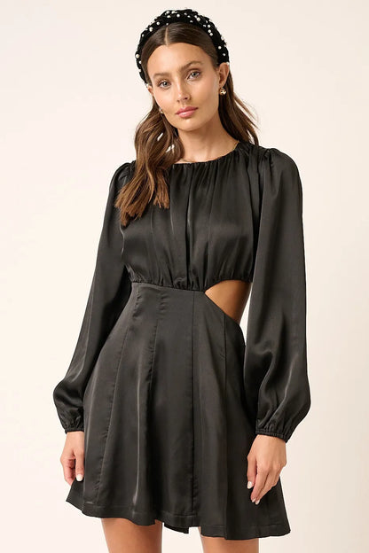 Satin Side Cutout Detail Mini Dress — Livostyle