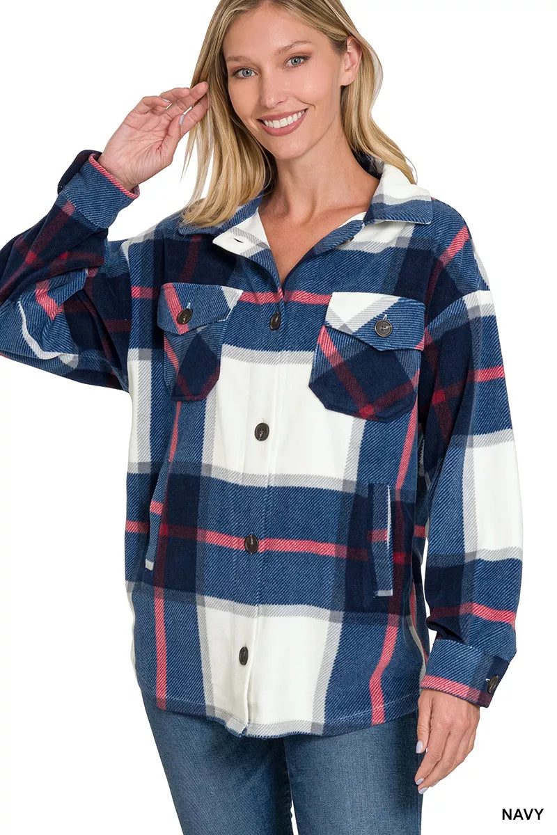 Oversized Plaid Fleece Shacket — Livostyle