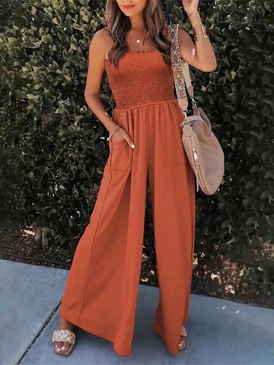 Smocked Wide Leg Jumpsuit