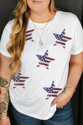 Plus Size Sequin Star Round Neck Short Sleeve T-Shirt — Livostyle