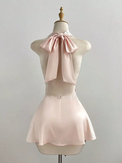 Satin Backless Halter Neck Dress – photo 2