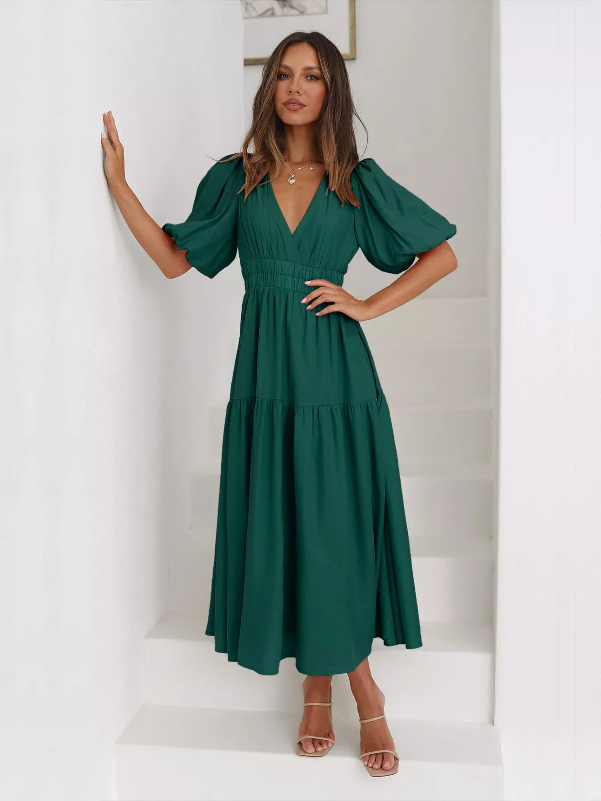 Tiered Puff Sleeve Midi Dress – photo 6