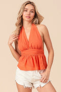 Stylish Halter Neck Open-Back Wrinkled Tank Top — Livostyle