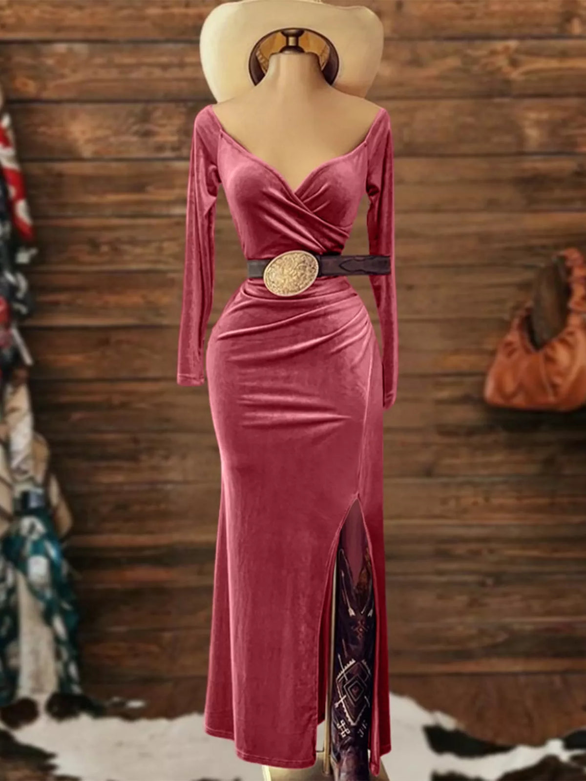 Long Sleeve Wrap Midi Dress with Slit – photo 4