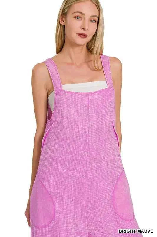 Zenana Double Gauze Washed Wide Leg Overalls
