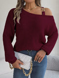 Asymmetrical Neck Long Sleeve Sweater — Livostyle