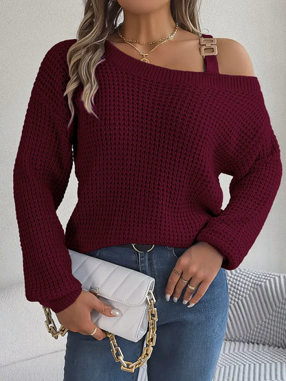Asymmetrical Neck Long Sleeve Sweater — Livostyle