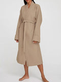Waffle Knit Tie Waist Lounge Nightgown — Livostyle